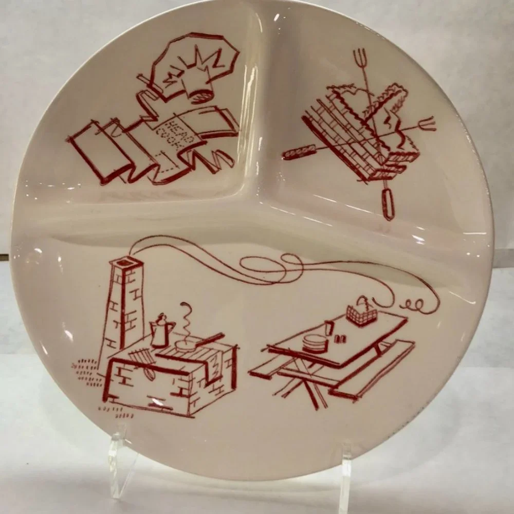 RARE Vintage 1950s Royal China BBQ Divided Plate Red MCM Single